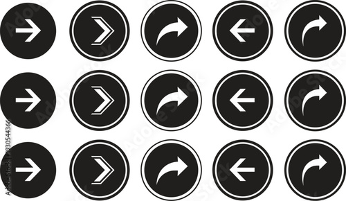 Arrow icons in circles indicating direction forward backward and right with silver and black