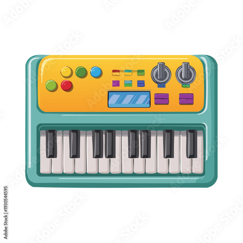 Colorful digital synthesizer illustration on white background