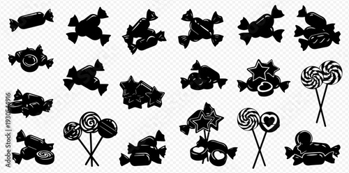 Candy and Lollipop Silhouettes Vector Set: Sweet Treats Collection for Design Elements.