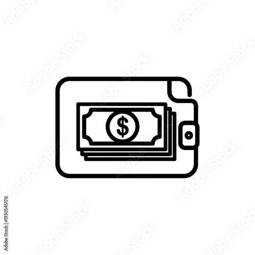 Digital Wallet Icon with Money and Currency Symbol for Financial Transactions