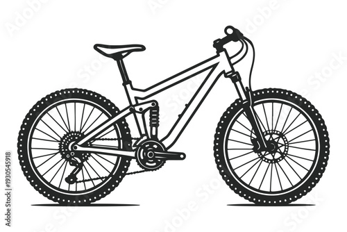 Minimal Monoline Mountain Bike Vector Illustration, Bold Outline, Scalable SVG