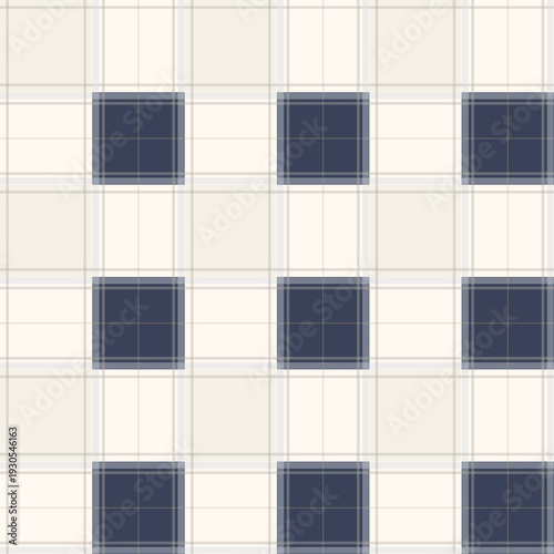 Minimalist Flat Square Plaid Pattern with Clean Blue and Cream Color Combination. Seamless Plaid Pattern. Modern plaid pattern featuring squares.