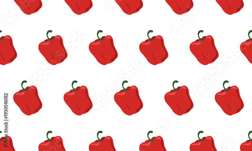 Red bell pepper seamless pattern. Sweet paprika vegetable background for organic food packaging and kitchen textile. Flat vector illustration for healthy menu and grocery design