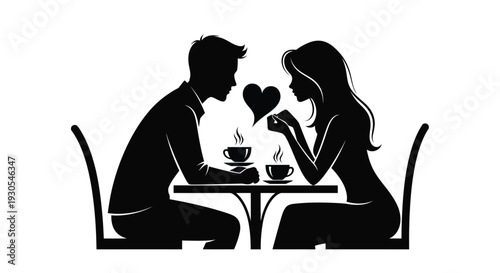 A couple shares a romantic moment over coffee shown in a striking black silhouette high quality professional detailed modern elegant stylish
