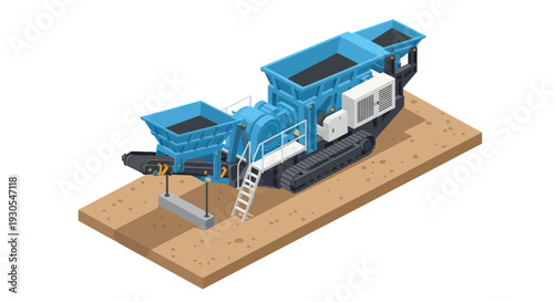 Industrial crusher machine on a wooden platform.