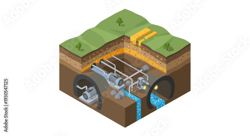 Underground Water Pump Station Infrastructure Diagram.