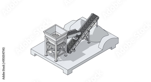 Industrial conveyor belt system with machinery and equipment.
