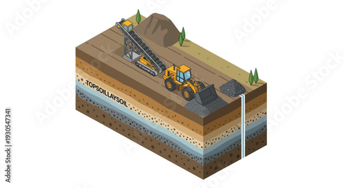 3D illustration of drilling rig extracting resources from the earth.