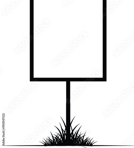 American football goal post silhouette on field grass, black and white minimalist vector illustration, sports stadium scoring concept isolated graphic design