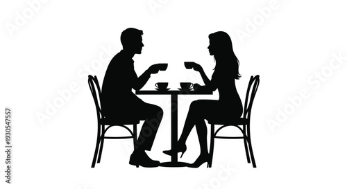 A couple enjoys a quiet moment together at a table sharing coffee and conversation black silhouette high quality professional detailed modern