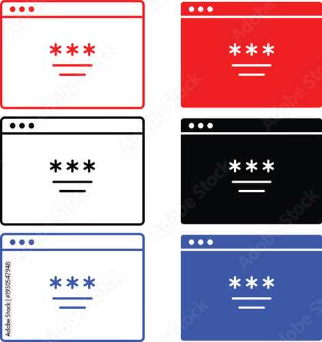 Website login window vector collection with password fields and secure access interface for internet safety