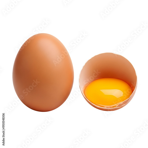 Brown egg and egg yolk on white background isolated on transparent background