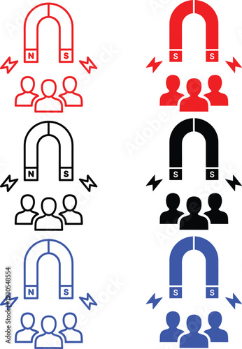 Magnet attracting people icons on transparent background red black and blue horseshoe magnet