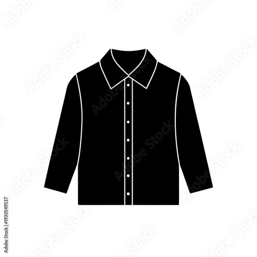 A black button-up shirt with a classic collar and long sleeves displayed front view.