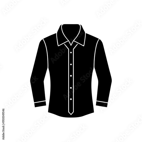 Black dress shirt with white collar and cuff details in a minimalist design