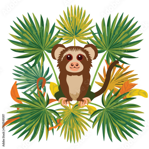 Cartoon primate in jungle foliage