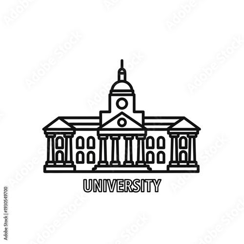 Elegant University Building Illustration Featuring Classical Architecture and Educational Symbols