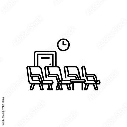 Empty Airport Lounge with Row of Chairs and Wall Clock