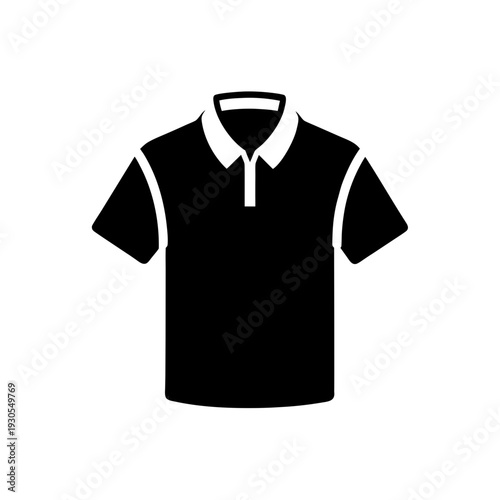 Black polo shirt with white collar and stripe detailing on sleeves