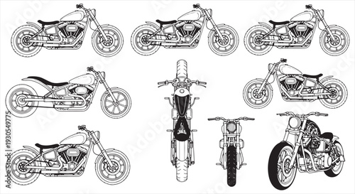 Motorcycle Blueprint – Classic and Vintage Bike CAD Technical Drawing