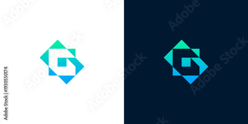 Modern Abstract Geometric Logo Design with Blue and Green Gradient Square Shapes
