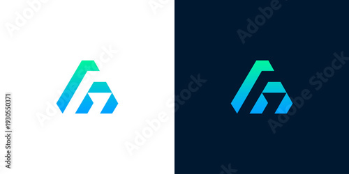 Modern abstract geometric logo design featuring a vibrant blue to green gradient, symbolizing innovation, technology, and dynamic progress for contemporary corporate branding and digital solutions
