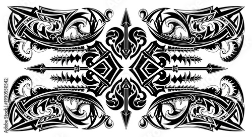 Stunning tribal tattoo design with sharp arrows and swirling patterns