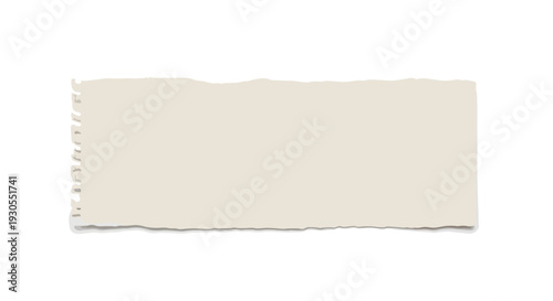 Blank Beige Horizontal Torn Paper Strip with Shadow Isolated on White