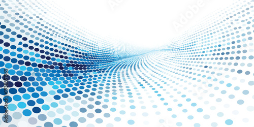 Abstract blue and green halftone background featuring a digital wave pattern with dotted lines and circular texture elements for a modern business technology wallpaper design