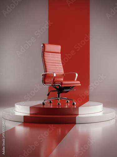Modern office interior with red chairs and contemporary furniture in a comfortable empty workspace