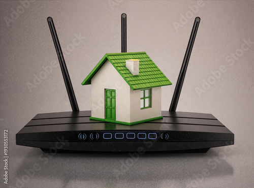 Green house icon with green roof modern home symbol  illustration wifi concept