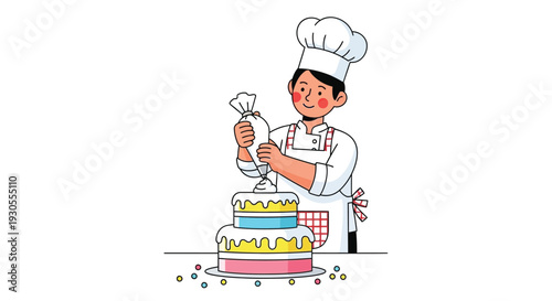 A cheerful baker decorates a layered cake with frosting showcasing a delightful and charming silhouette high quality professional detailed modern elegant