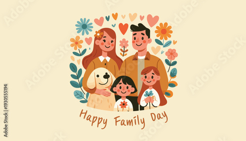A happy family with dog and kids celebrate Family Day outdoors together