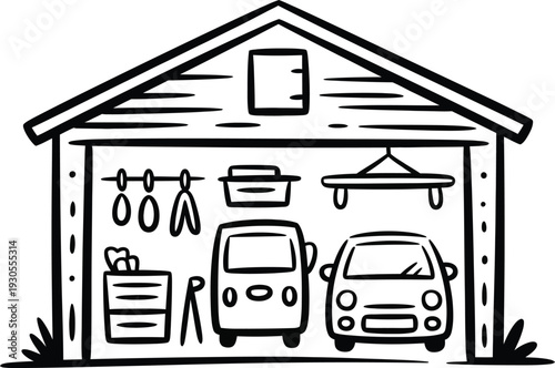Garage with Tools and Cars