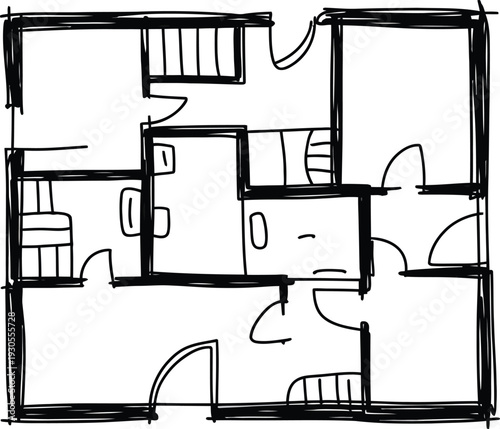 Hand drawn house floor plan