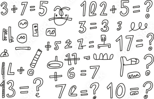 Hand drawn math problems and question marks