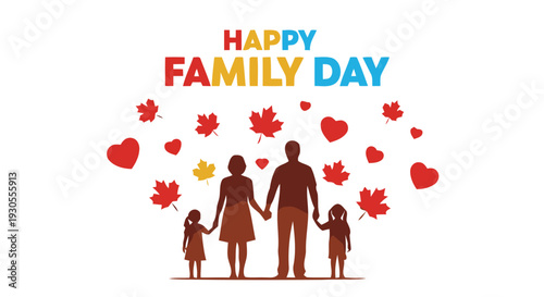 Family illustration celebrates Happy Family Day with colorful leaves