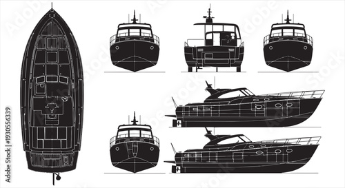 Speed Boat Blueprint – Luxury Motorboat Engineering CAD Technical Drawing