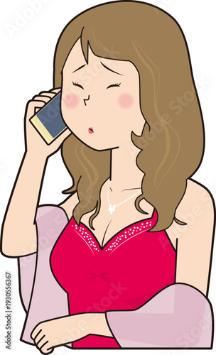 電話で赤面するキャバ嬢