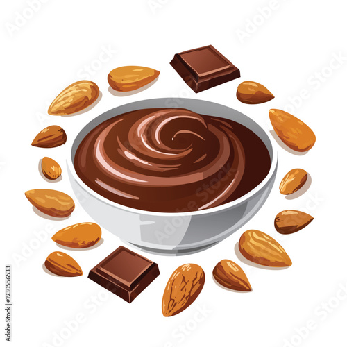 Chocolate dessert with almonds and chocolate pieces composition