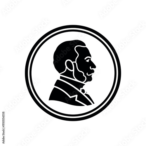 Abraham Lincoln profile silhouette in a double circle.