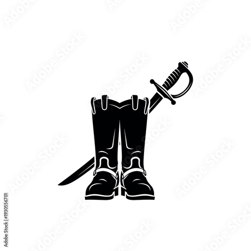 Boots and Sword Silhouette Vector Illustration.
