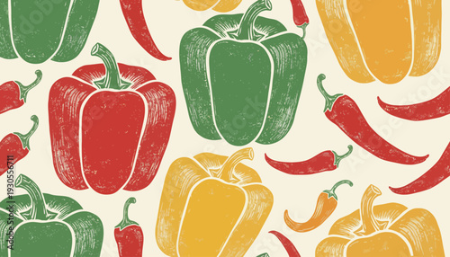 Colorful illustration of peppers and chili peppers on a cream background FGFGF 191