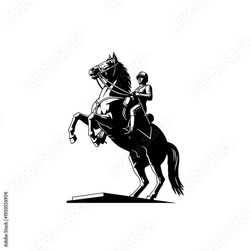 Equestrian statue of a rider on a rearing horse.