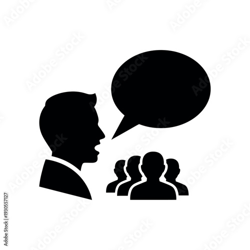 Man speaking to a group of people icon.