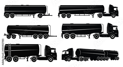 Tanker truck multiple views silhouette illustration