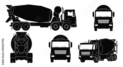 Concrete mixer truck multi views illustration