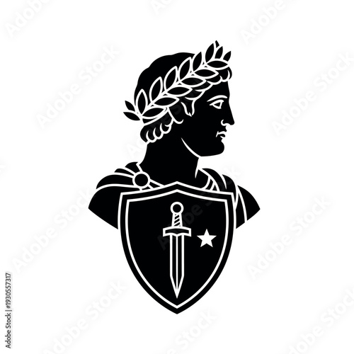 Roman Emperor Bust with Shield and Sword.