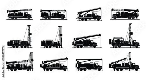 Mobile crane lattice boom silhouette illustration