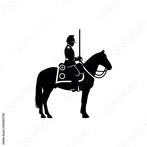 Silhouette of a cavalry soldier on horseback.